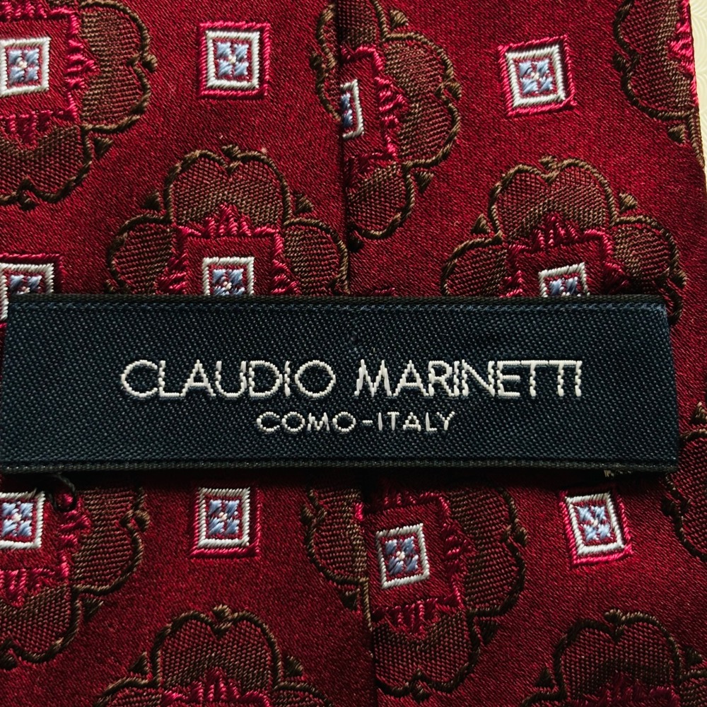 Claudio Marinetti Silk Tie Italy Red Floral Geometric Pattern Men's Luxury 60.5" - Picture 6 of 9